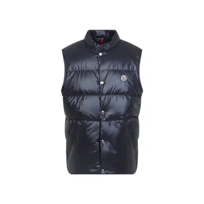 Moncler Restigo Quilted Vest With Logo Patch In Blue