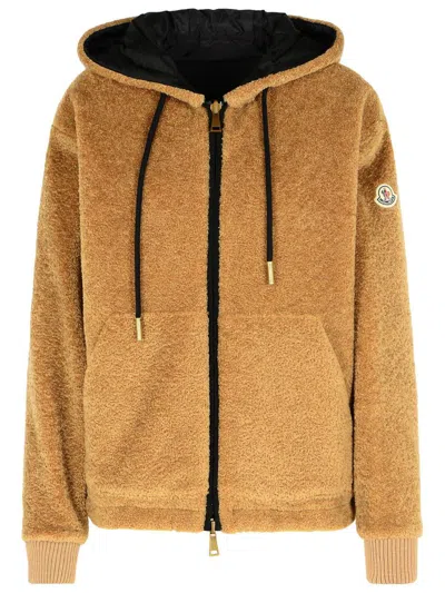 Moncler Long-sleeved Hooded Casual Jacket In Brown