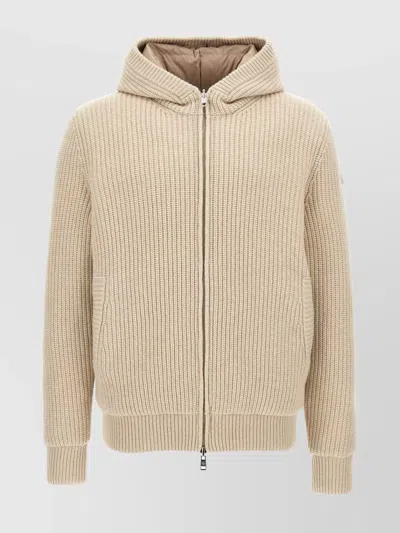 Moncler Reversible Cardigan Design Hooded In Beige