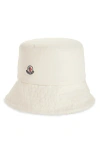 Moncler Reversible Cotton Canvas & Teddy Bucket Hat In White