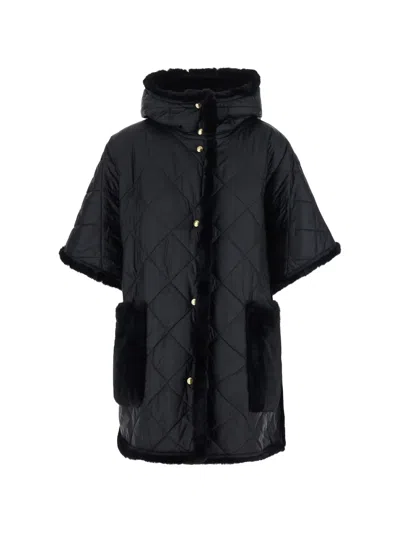 Moncler Reversible Hooded Cape In Black
