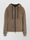 Moncler Reversible Hooded Cardigan Front Pockets In Brown
