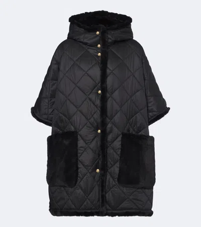 Moncler Reversible Hooded Quilted Cape In Purple