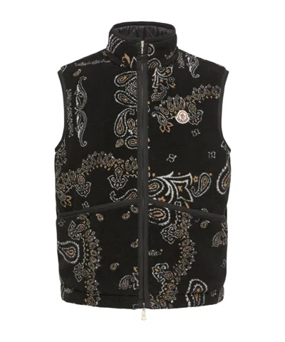 Moncler Reversible Paisley Print Padded Teddy Vest In Black