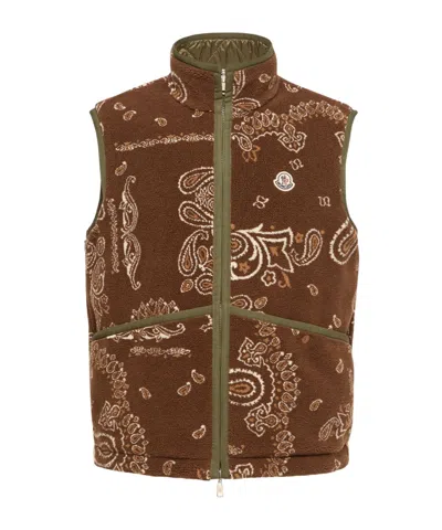Moncler Reversible Paisley Print Padded Teddy Vest In Brown