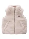 Moncler Beige Ernest Gilet For Babykids With Logo In Pink