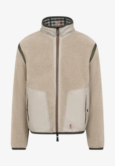 Moncler Reversible Sherpa And Checked Fleece Zip-up Jacket In Neutral