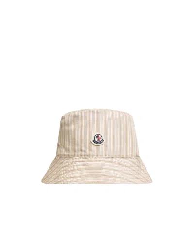 Moncler Reversible Striped Cotton Bucket Hat In Brown