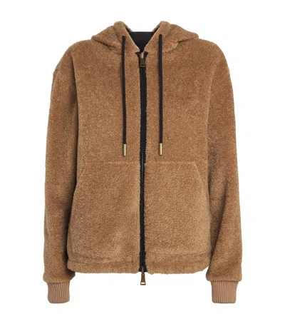 Moncler Reversible Teddy Padded Hoodie In Brown