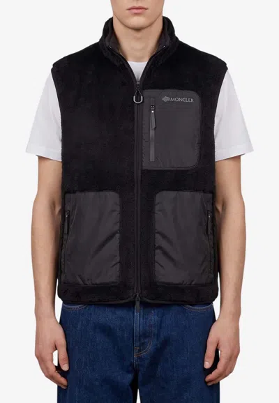 Moncler Reversible Teddy-effect Fleece Vest In Black