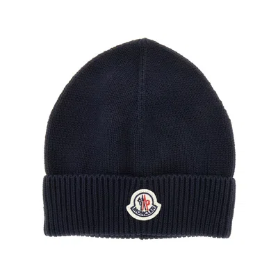 Moncler Rganic Cotton Beanie Hat Kids In Blue