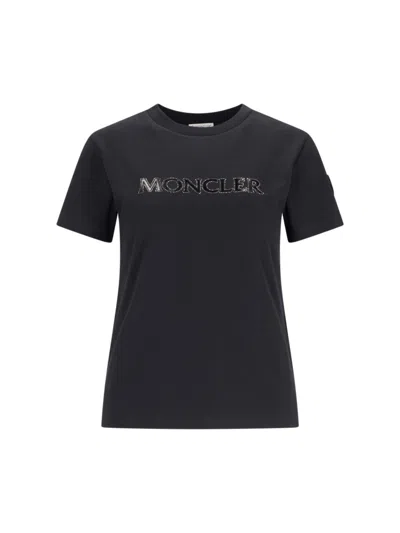 Moncler Rhinestone Logo T-shirt In Black
