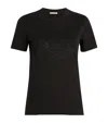 Moncler Women Black T-shirt With Rhinestone Logo In Cotton Woman In Black