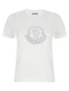 Moncler Women White Cotton Rhinestone Logo T-shirt