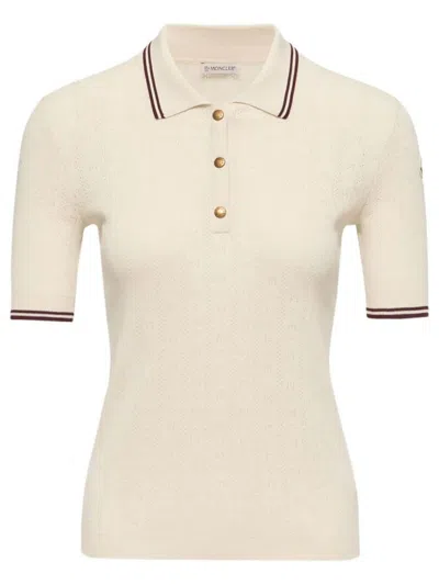 Moncler Rhombus And Logo Pattern Cotton Polo Shirt In Neutral