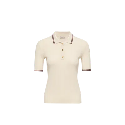 Moncler Polo En Coton À Motif Losanges Et Logo, Femme, Blanc, Taille: Xs In Neutral