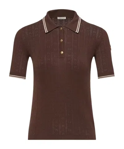 Moncler Rhombus  Logo Pattern Cotton Polo Shirt In Brown