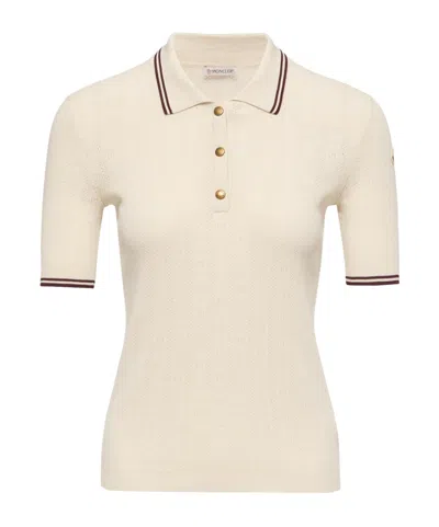 Moncler Pointelle Cotton Polo Shirt In Neutral