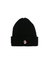 Moncler Grenoble Black Ribbed Beanie With Logo Patch In Wool Man In Black
