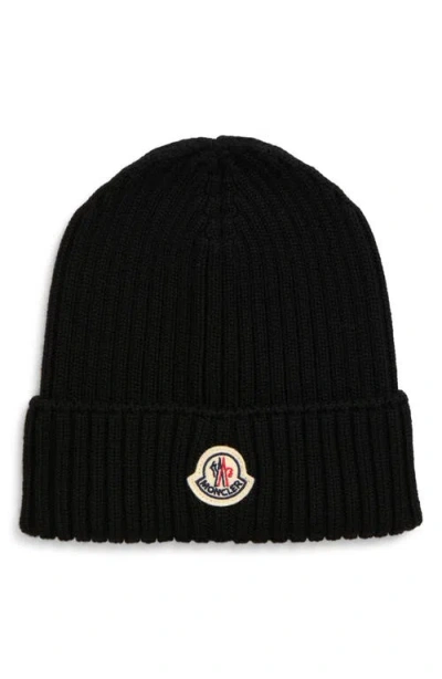 Moncler Rib Virgin Wool Beanie In Black