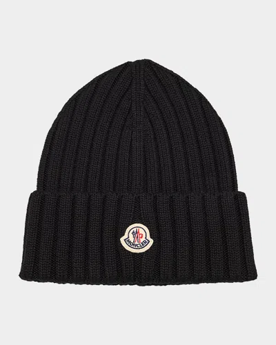 Moncler Ribbed Beanie In Black