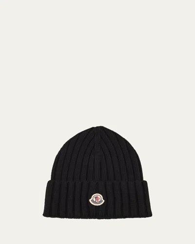 Moncler Ribbed Beanie In Black