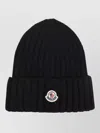 Moncler Ribbed Beanie Hat Folded Cuff Detail In Black