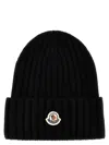Moncler Ribbed Beanie Hat With Embroidered Logo Detail In Black