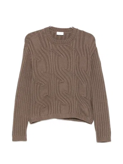 Moncler Ribbed Cable-knit Sweater In Brown