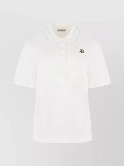 Moncler Ribbed Collar Polo Shirt With Side Slits In White