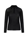 Moncler Sheer Ribbed Cotton Long-sleeve Polo In Black