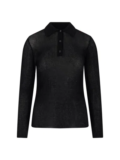 MONCLER MONCLER RIBBED COTTON BLEND MONCLER TOP WITH CLASSIC COLLAR