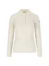 Moncler Ribbed Cotton-blend  Top With Classic Collar In Neutral
