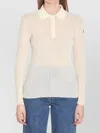 Moncler Sleeved Polo Collar Ribbed Texture Top In White
