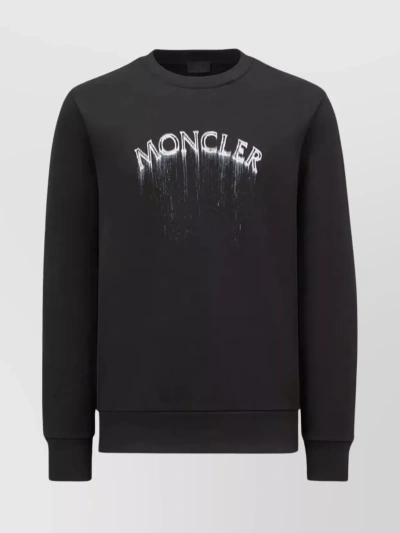 Moncler Ribbed Crewneck Sweater With Long Sleeves In Black