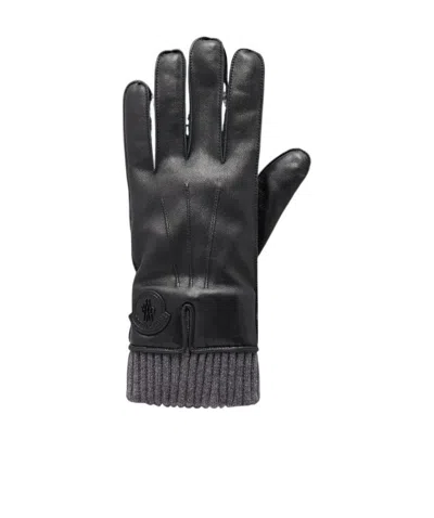 Moncler Ribbed Cuff Gloves In Black
