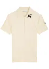Moncler Ribbed Embellished Cotton-blend Polo Top In Ivory