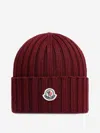 Moncler Ribbed Knit Hat In Burgundy