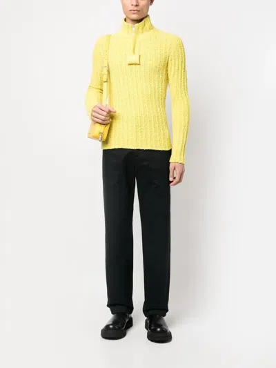 Moncler Ribbed High Neck Jumper In Yellow