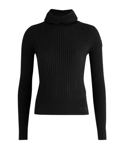 Moncler Ribbed Hooded Wool-blend Jumper In Black
