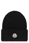 Moncler Mens Black Logo-patch Ribbed Wool-cashmere Beanie Hat In Black