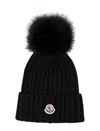 Moncler Black Pom-pom Solid Beanie Cap In Nero