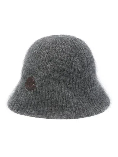 Moncler Ribbed-knit Bucket Hat In Grey