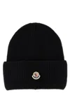 Moncler Ribbed Knit Carded Wool Beanie With Felt Logo Patch In Black