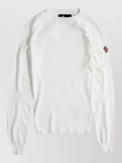 Moncler Ribbed Knit Crew Neck Slim Sweater In Yellow