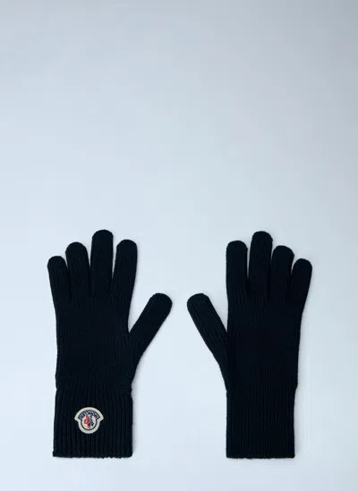 Moncler Ribbed Knit Gloves With Logo Patch In Black