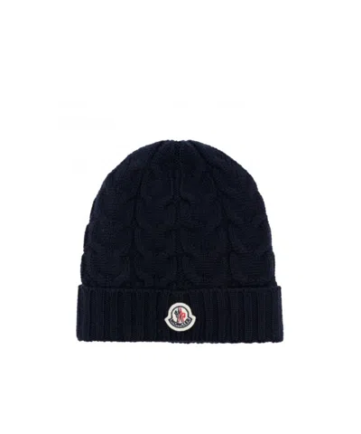 Moncler Ribbed Knit Hat In Blue