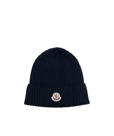 Moncler Ribbed Knit Hat In Blue