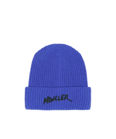 Moncler Ribbed Knit Hat In Blue