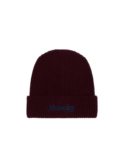 Moncler Ribbed Knit Hat In Brown